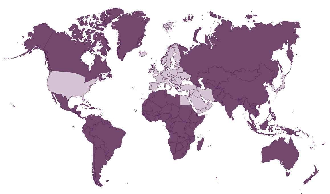 Carte des pays couverts par les distributeurs Synthelis Biotech